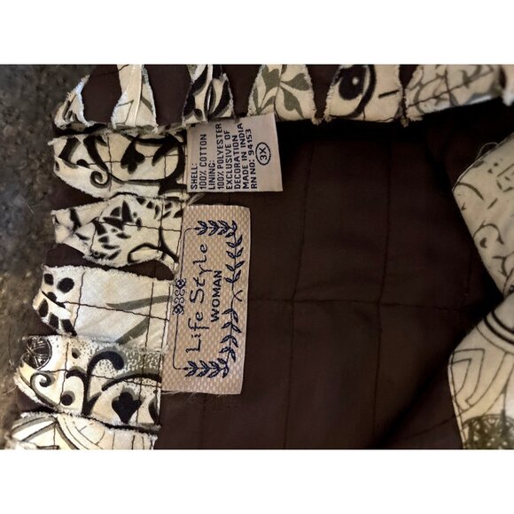 Life Style Woman Button-Up Jacket Earth Tones Striped Pattern Blouse Dressy Glam - Picture 4 of 9